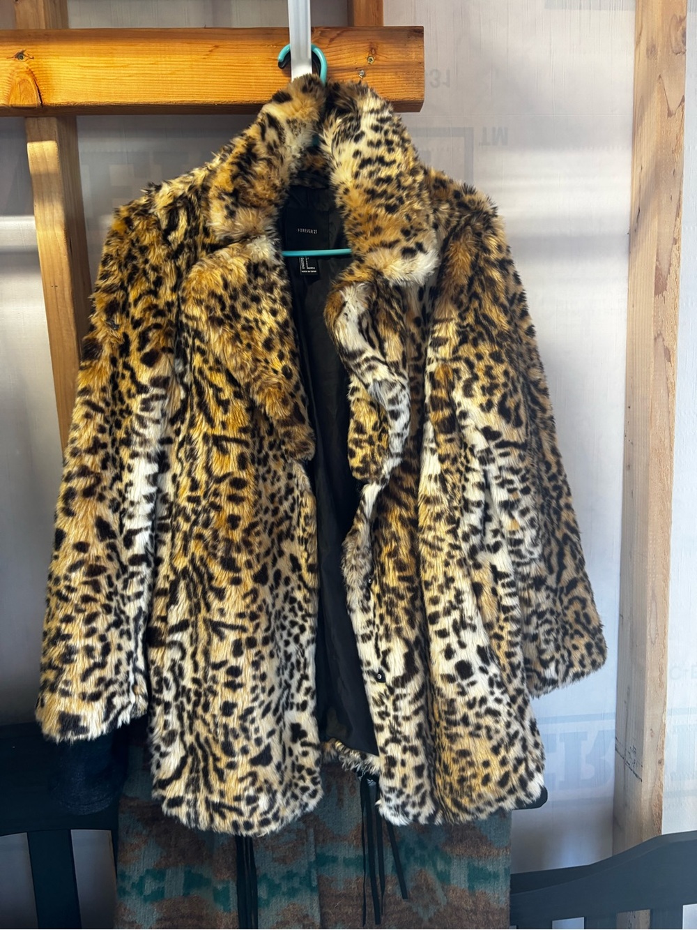 Faux Leopard Print Fur Coat - Women's Animal Print Jacket